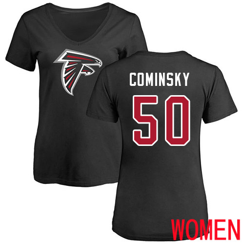 Atlanta Falcons Black Women John Cominsky Name And Number Logo NFL Football #50 T Shirt